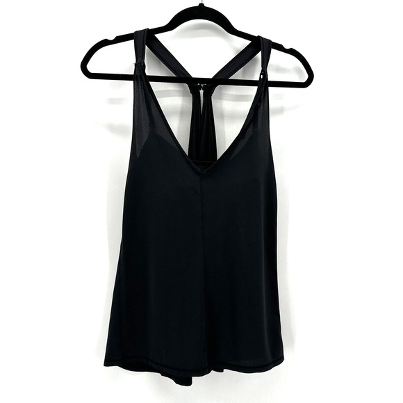 Lululemon Breathe & Flow Tank Top Womens 4 Black 2 in 1 Bra Mesh Running Workout - Picture 1 of 7